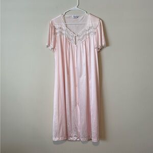 Vanity Fair Vtg Nightgown Women SzL Pink Coquette Dress Nighty Floral Lace Yoke
